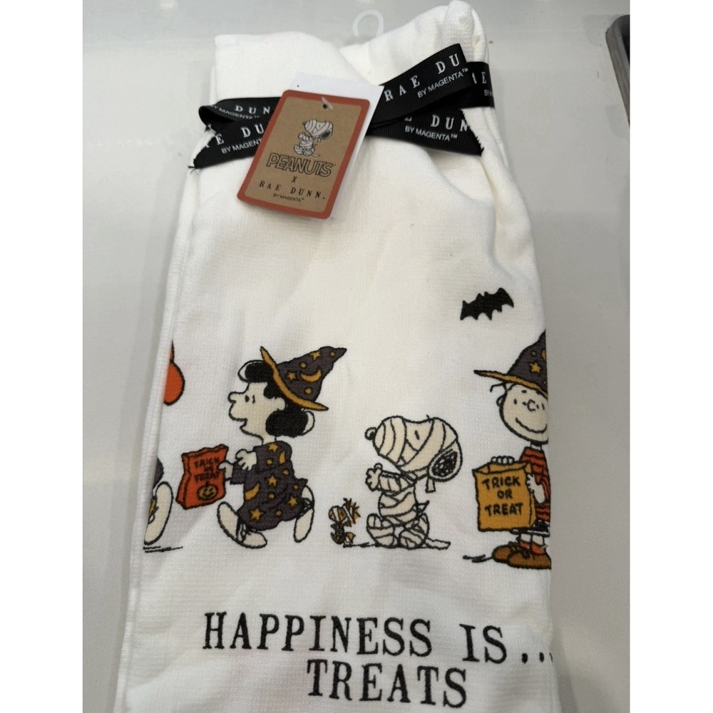 New Peanuts "Happiness Is Treats" Halloween Kitchen Towels Rae Dunn Set Of 2